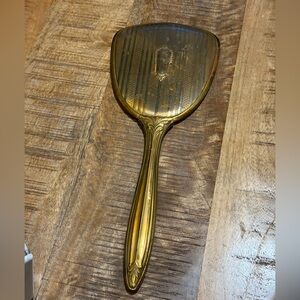 Vtg Hand-held Mirror Beveled Glass Ornate Gold Tone Handle 13” American Beauty